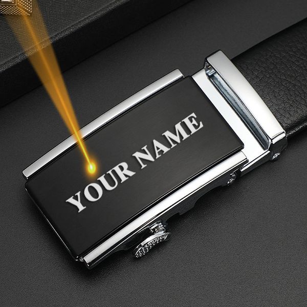 

2021 new automatic buckle engraved name/ type genuine leather belt belts for custom parent-present jeans exhs, Black;brown