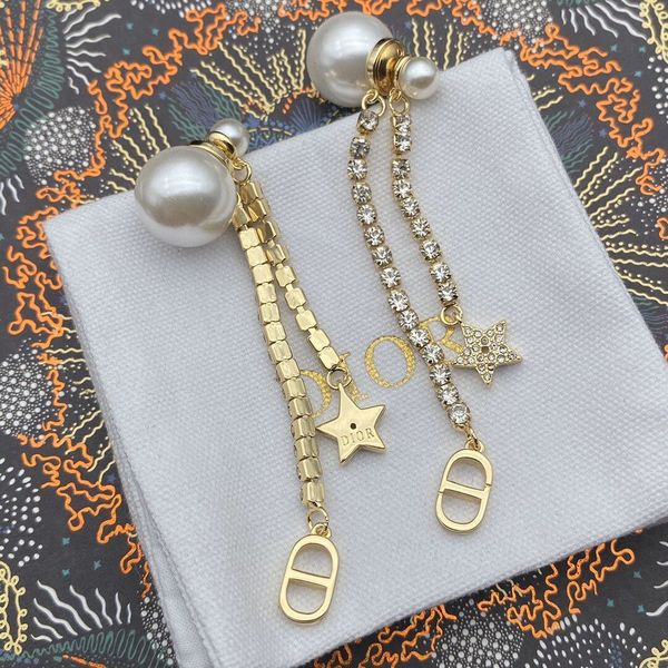 

backs earrings d family 21 star long pearl female tassel cd letter net red, White