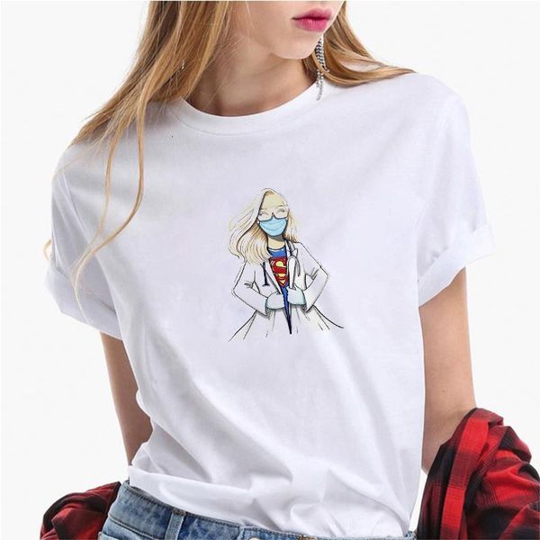 

superhero nurse print cartoon t shirt women short-sleeved summer casual white t-shirts female tee shirts streetwear