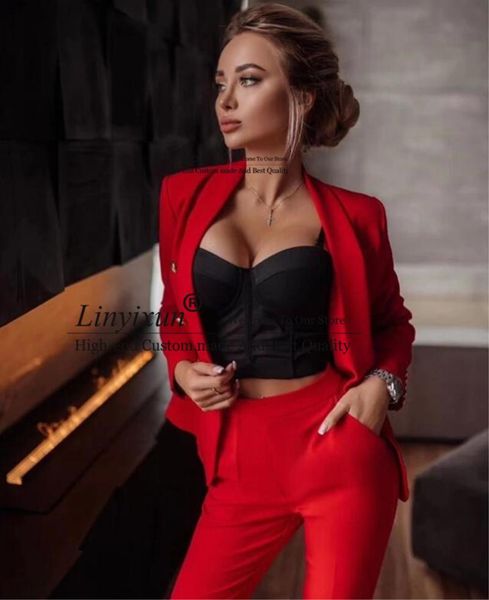 

women's two piece pants drop ship pink red suit women business classic gold double breasted button blazer sets formal suits, White