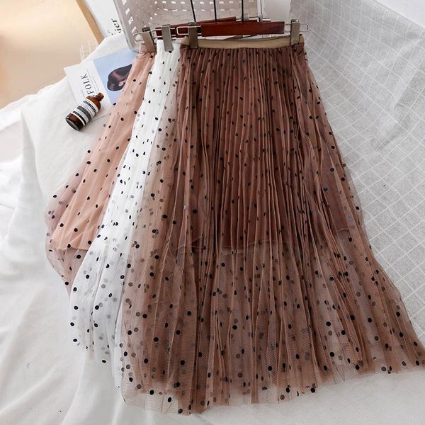 

skirts small fresh wave point fairy mesh skirt female elastic waist a-line, Black