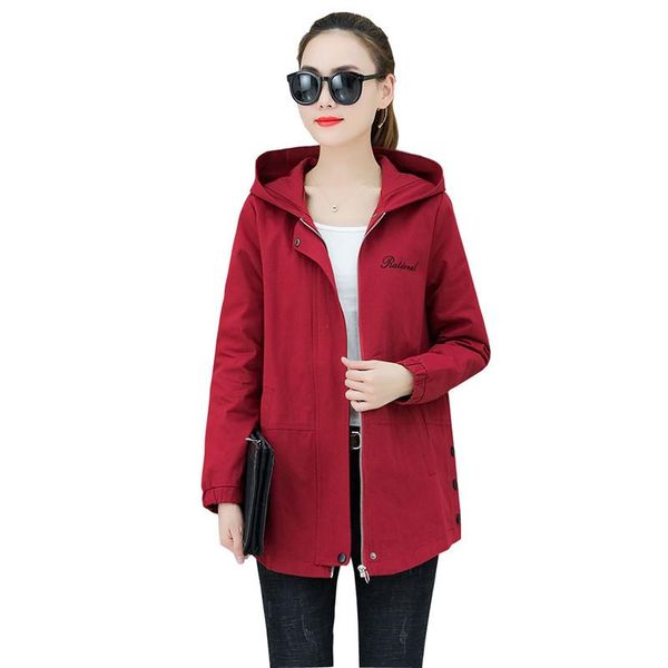 

women's trench coats women coat 2021 spring medium-length hooded long sleeve overcoat windbreaker elegant outwear slim solid l285, Tan;black