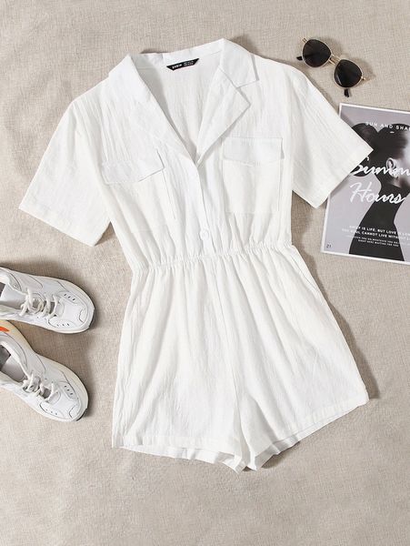 

notched collar pocket front romper l9xu#, White