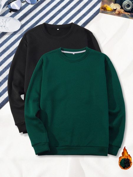 

men 2pcs solid thermal pullover l8ak#, Black