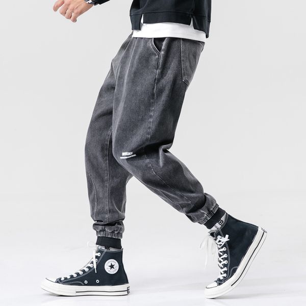 

2021 new japanese style fashion loose fit black gray harem men cargo pants streetwear hip hop joggers jeans fno9, Blue