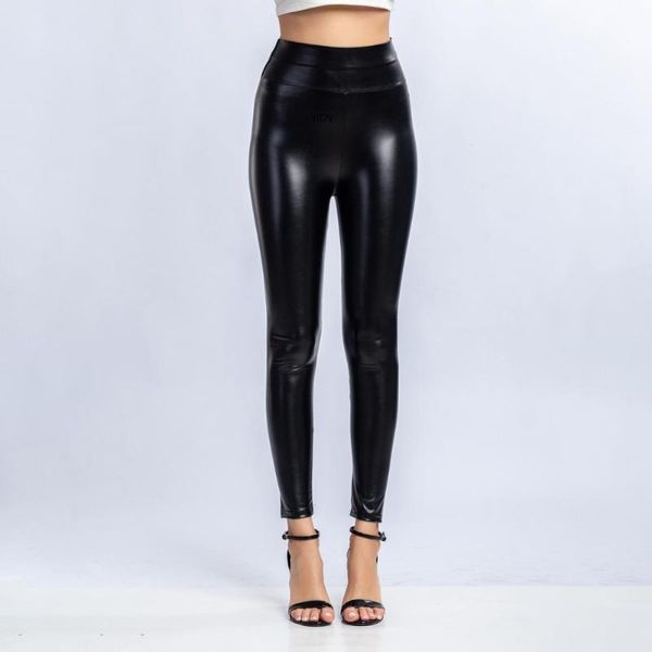 

running pants women's sweatpants high waist pu faux leather pencil solid color skinny women leggings outdoor pantalones de mujer, Black;blue