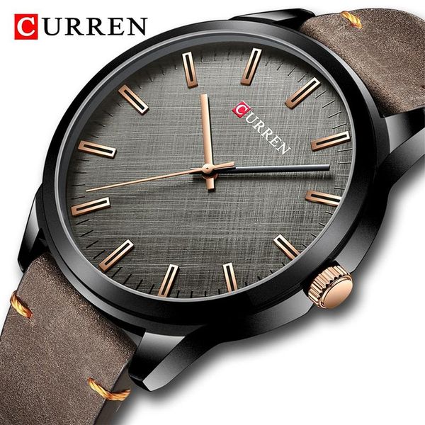 

wristwatches curren brand mens watches retro leather luxury clock waterproof quartz sport watch men casual wrist relogio masculino, Slivery;brown