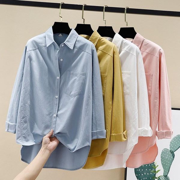 

korean-style loose 4 color cotton blouses autumn casual all match women office ladies vogue clothes, White
