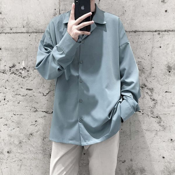 

2021 new hawaiian shirt with a solid male lapel collar streetwear long sleeves s-3xl axw3, White