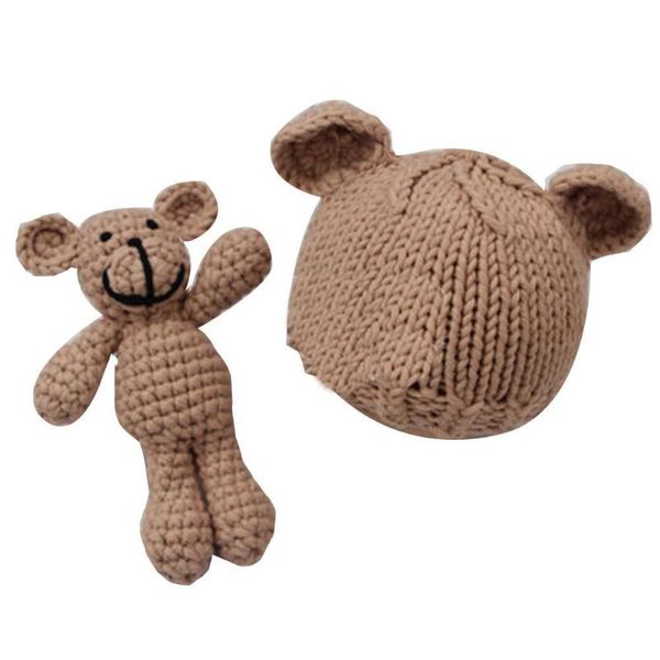 

cute newborn pgraphy prop infant baby knitted beanie cap cartoon bear doll, Yellow