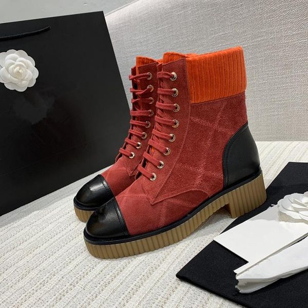 

boots ankle women genuine suede leather fashion patchwork lace up short ruwnay woman shoes feetwear combat, Black