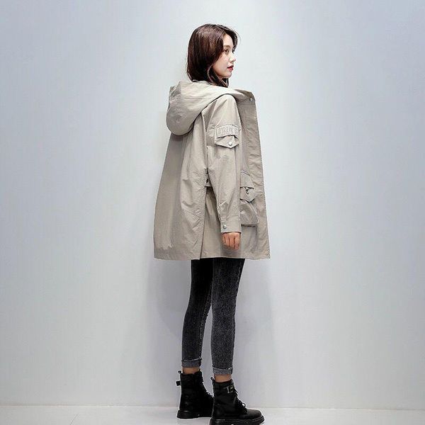 

women's trench coats windbreaker women in the british wind 2021 korean version of relaxed casual coat spring and autumn, Tan;black