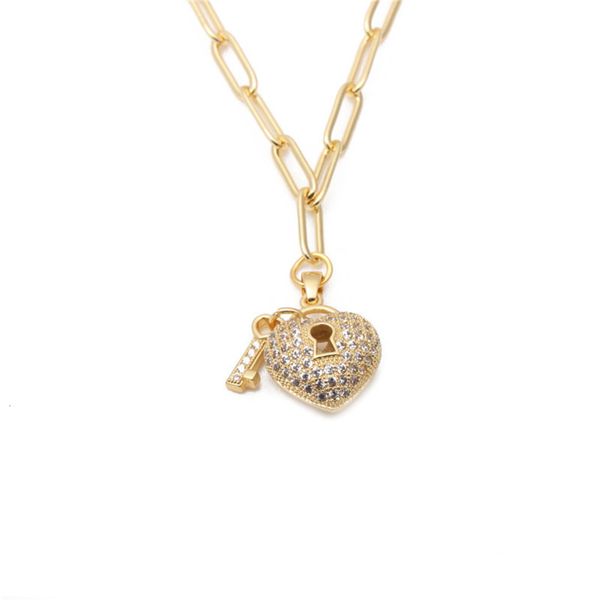 

hip hop necklace micro zircon love key sweater chain female, Black