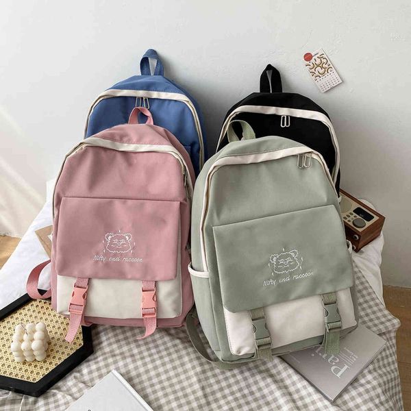 

daily ladies large capacity shopping rucksacks female contrast color zipper mochila bear embroidery backpacks y1105