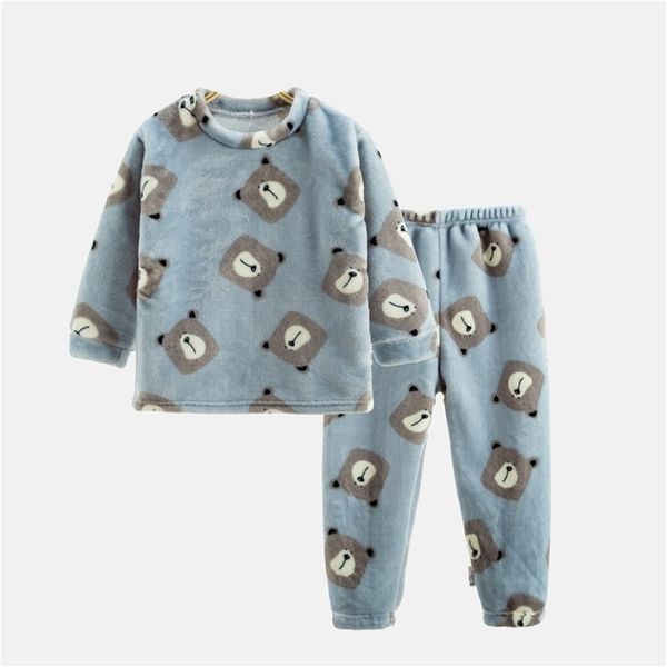 Jungen Mädchen Pyjamas Sets Verdicken Herbst Winter Flanell Pijamas Kinder Korallen Fleece Cartoon für Kinder Pijamas 211130