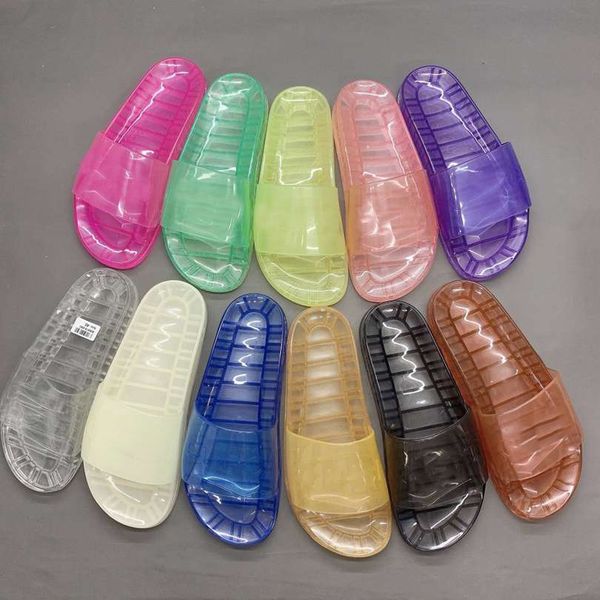 

women transparent crystal slippers designer candy color fashion open toe flat heels pvc slides sandals shoes for man woman, Black