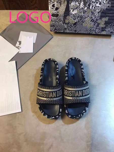 

slippers 2021 summer new embroidered letter slippers for women zly, Black