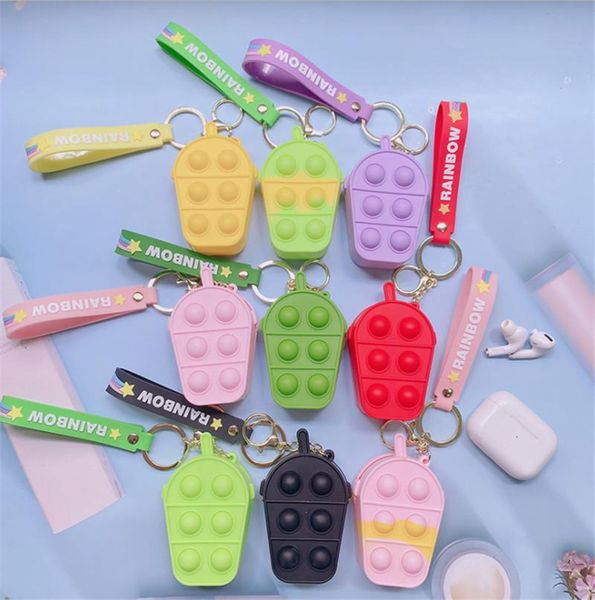 

fidget toys milk tea cup coin purse pendants keychains push bubble rainbow anti stress decompression toys