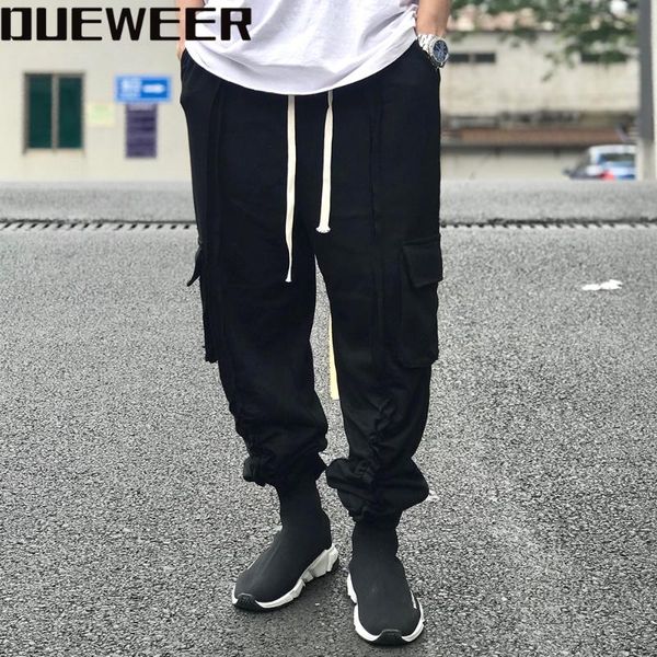 

dueweer cargo pants pockets streetwear sweatpants black gray pleated joggers men loose casual hip hop cargo trousers