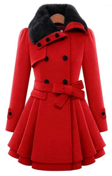 

women's british fashion slim mid-length street woolen long sleeve coat female double-breasted solid color padded wool & blends, Black