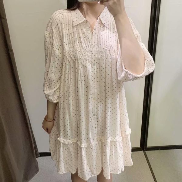 

casual dresses pinkou women sweet polka dot mini dress ruffles three quarter sleeve shirt preppy style chic vestido mujer qa266, Black;gray