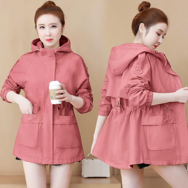 

women's jackets 2021 autumn hooded causal windbreaker famale loose basic coats zipper pocket jacket outwears plus, Black;brown
