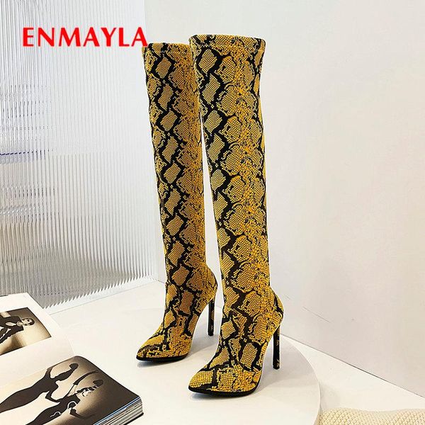 

boots enmayla 2021 pointed toe winter women stretch fabric thigh high faux suede over the knee shoes 34-43, Black