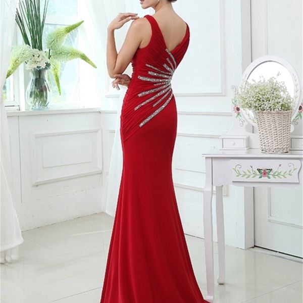 

v-neck 2021 new mermaid beading pleats sweep train prom party es evening gown formal vestidos de noiva efa7, Black;red