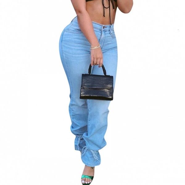 

2021 fashion new autumn street style long lace to solid color denim pants for women zipper thin pockets elastic jeans gwnp, Blue