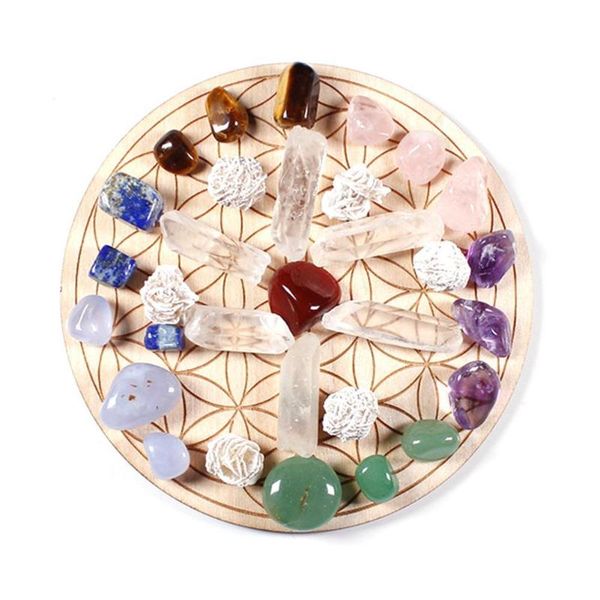 

decorative objects & figurines beautiful 7 chakra natural stones palm reiki healing crystals gemstones crystal polish wooden plate home deco