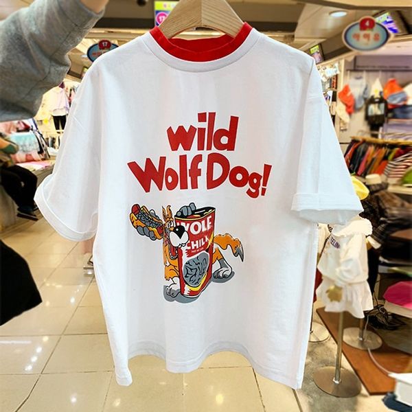 

clothing 2021 summer cotton korean short children's color round neck t-shirt letter pattern half sleeve fashio, Black;white