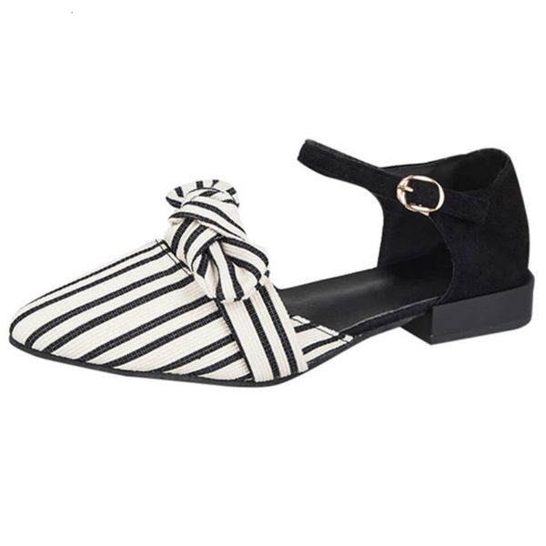 

slippers ladies and gentlemen woman sandals pointed to toe stripe flats square jump buckle casual belt sandalias mujer x2l1, Black