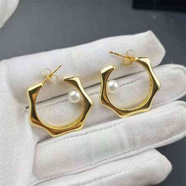 

special offer 75%off outlet new irregular circle french style earrings single bead geometric pearl earrings, Silver