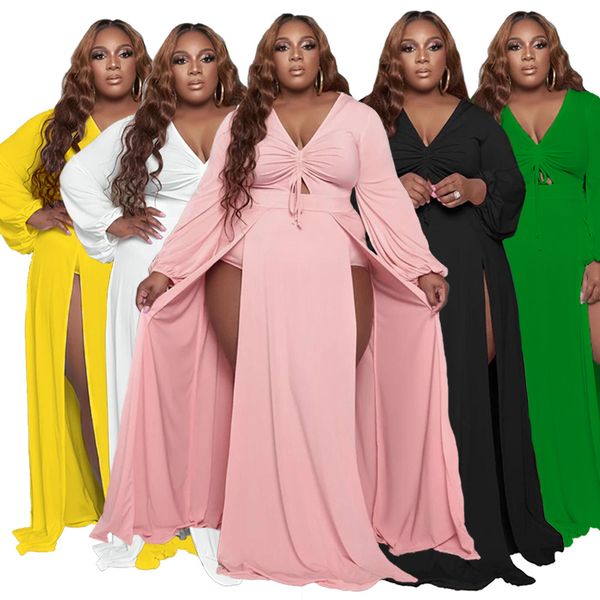 

plus size dresses 5xl dress women summer solid v neck hollow out up slip hem maxi, Black