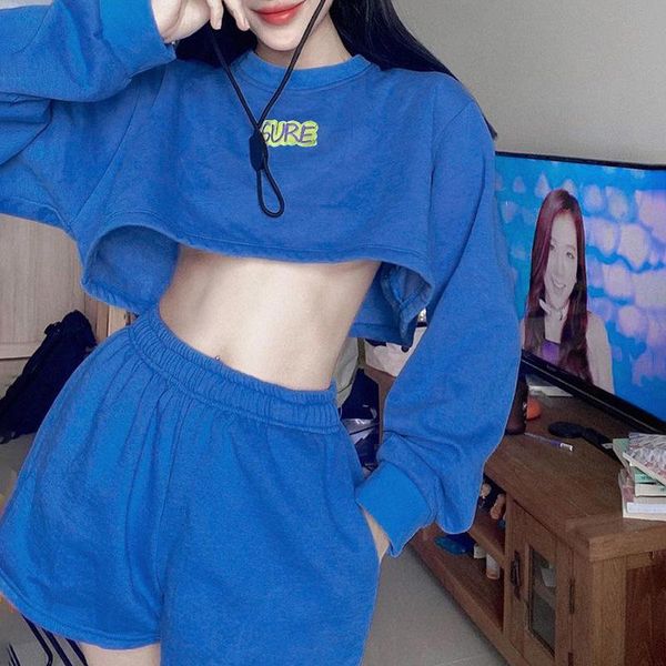 

women's tracksuits autumn sweatshirt sets fashion loose letters long sleeve sml woman casual o-neck short sweatshirts & elastic waist s, Gray