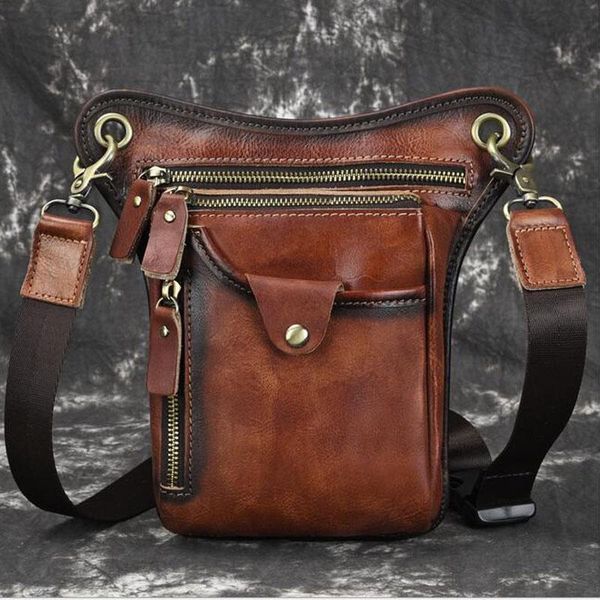 

waist bags men genuine leather packs drop leg bag retro shoulder crossbody casual messenger travel motorcycle