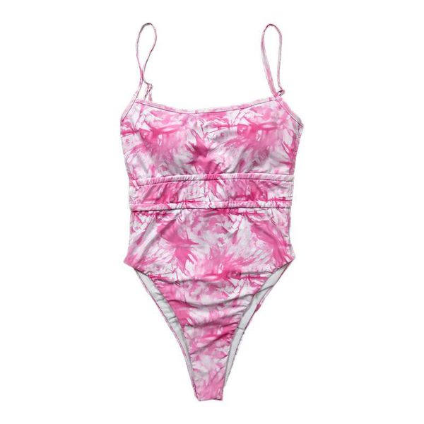 

women one piece bikini tie-dye backless swimsuit ruched push up monokini