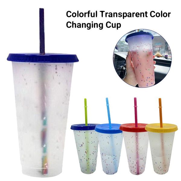 

mugs 700ml color changing confetti reusable plastic tumbler with lid and straw cold cup camping outdoor drinkware 1/5pcs