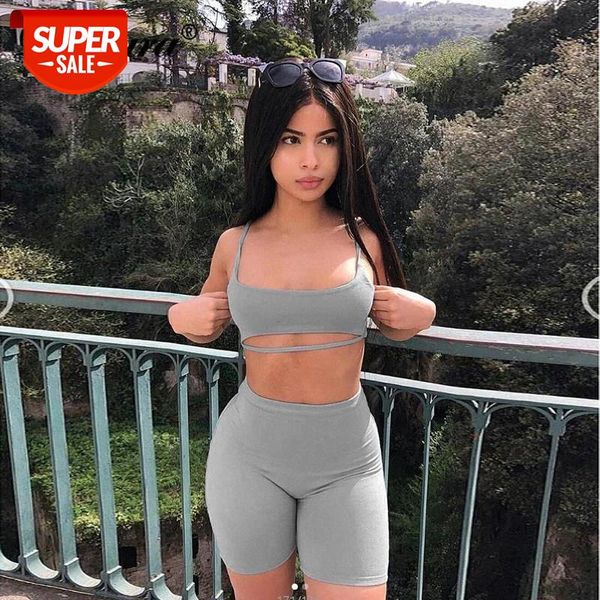 

Dulzura sleeveless crop tank top high waist 2 pieces set sexy shorts 2018 summer autumn winter new fitness streetwear #f74f, White