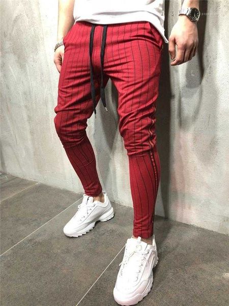 

men's pants clothing mens sports skinny fitness men drawstring trousers causal striped running pencil male fashion zvhf, Black