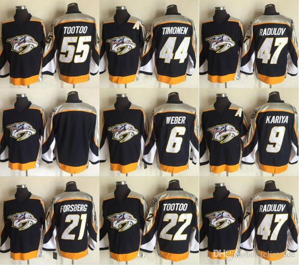 

nashville predators vintage version jerseys 9 kariya 44 timonen 47 radulov 21 forsberg 6 weber 22 tootoo 55 tootoo ccm ice hockey jerseys, Black;red