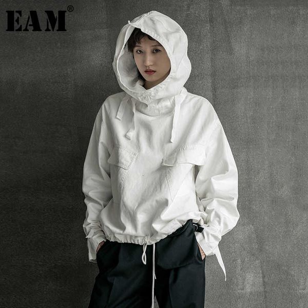 

eam] loose fit drawstring spliced sweatshirt new hooded long sleeve women big size fashion tide spring autumn 1b752 201008, Black