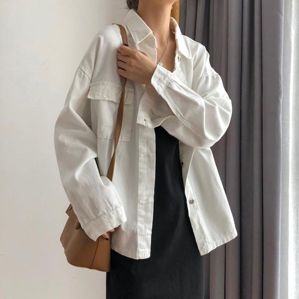 

women's jackets 2021 spring and autumn style solid color one-breasted buckle all-match loose thin blouse long-sleeved women, Black;brown