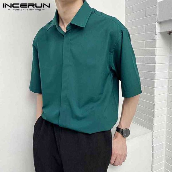 

summer man korean style buttons chemistry incerun men leisure effen color shirts half mouw revers collar casual blouse 5xl 7, White;black