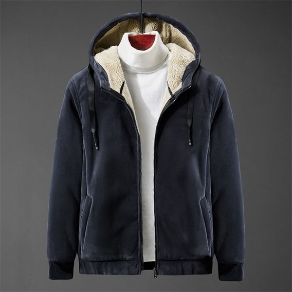 

wool hoodie men's lamb wool hooded hoody cashmere sweatshirts plus velvet thickening elderly large size winter clothing -8xl 211014, Black