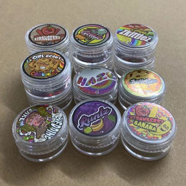 Candy Bolo Cookies Runtz Embalagem de Embalagem Frasco Etiqueta 5ml Fino Mintim Mylar Mylar Garrafa Plástico Jar Tanque Seco Herb Flor Recipiente de flor com adesivos Atacado