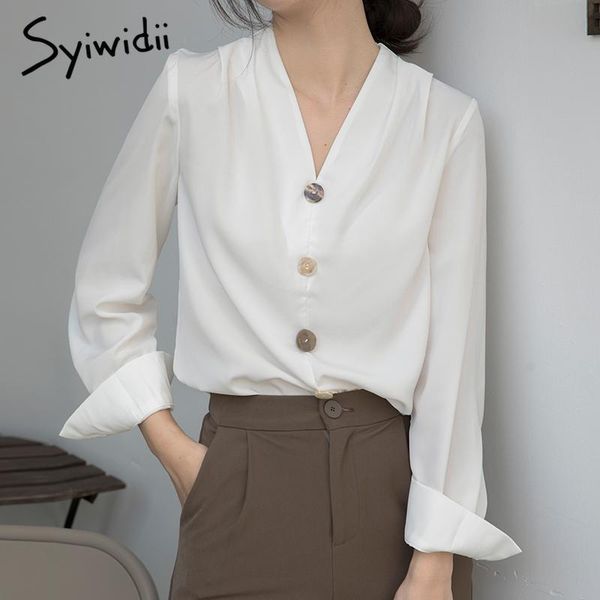 

women's blouses & shirts syiwidii chiffon white blouse women v-neck casual korean lady chic office elegant harajuku shirt womens clothi