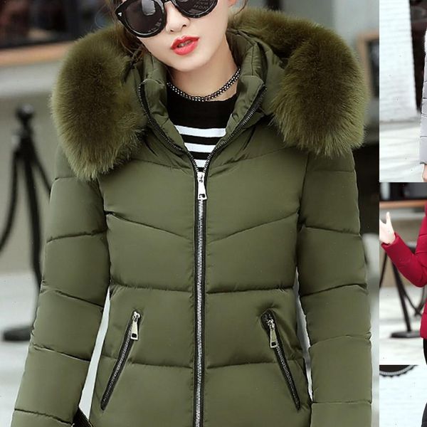 

fashion women winter warm hooded cotton winter jacket solid long sleeved coat women parkas women drop shipping, Black