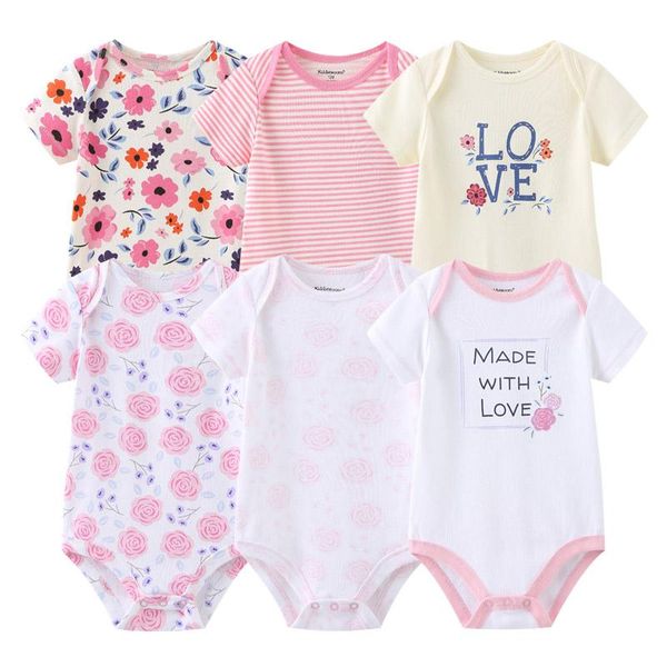 

2021 rompers baby girl clothes 6pcs newborn girls baby clothing cotton boy clothes short sleeve roupas de, Blue