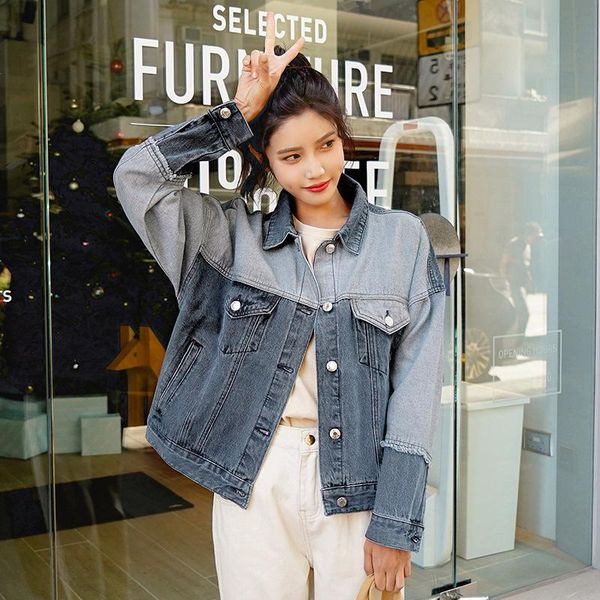 

women's jackets hong kong style live shooting spring 2021 original house splicing denim short coat long sleeve female, Black;brown